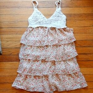 Allen B. By Allen Schwartz White and Pink Ruffled Tiered Sundress